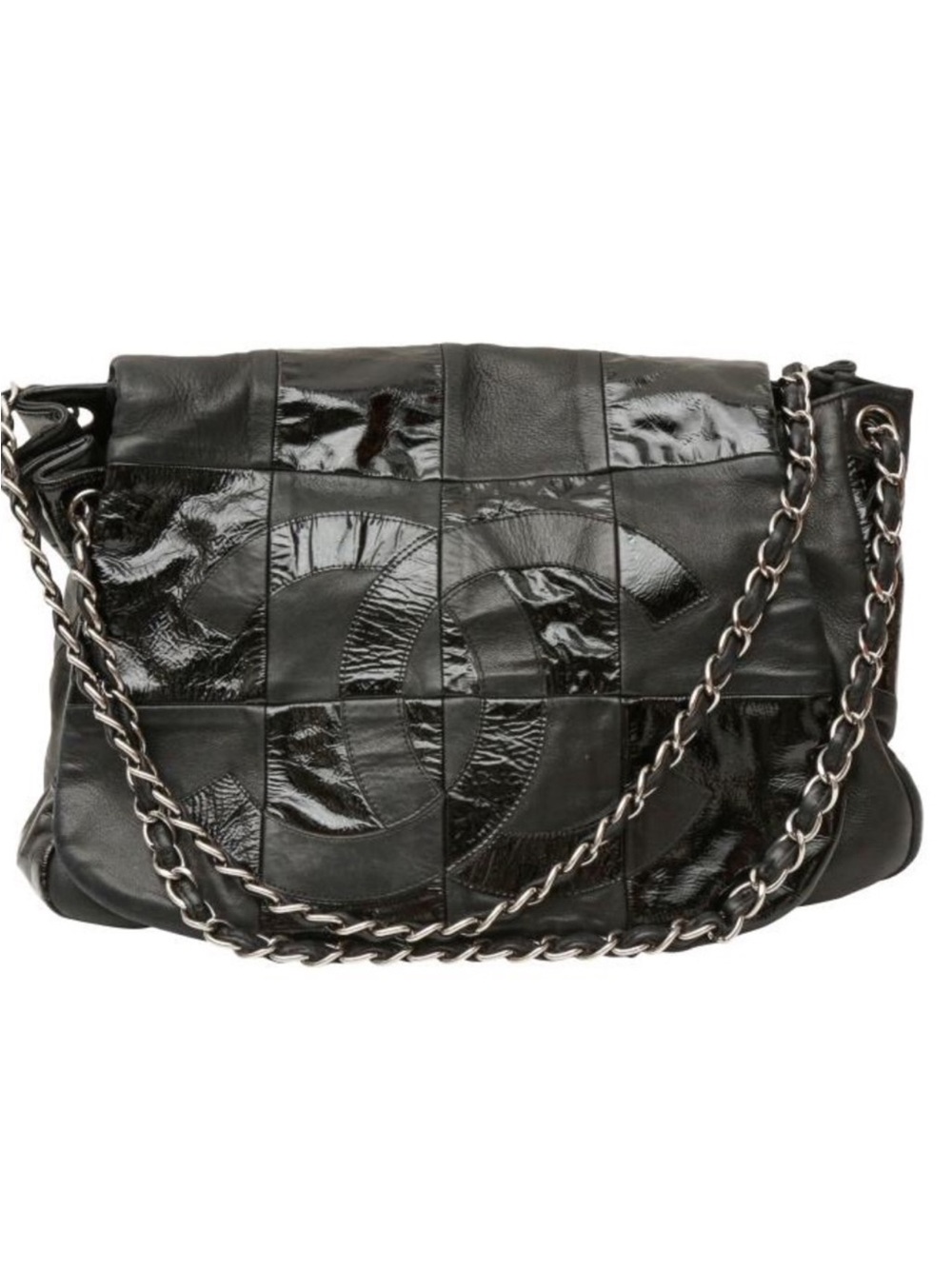 Large CHANEL flap patchwork leather Brooklyn double chain bag
